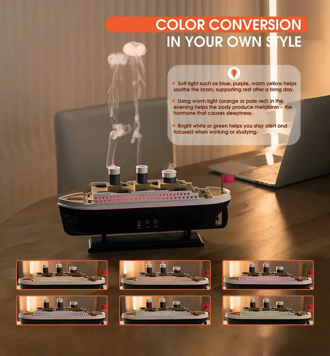Ultrasonic Mist Diffuser & LED Mood Light | Ship-Inspired Design | Remote Control | 250ML Aromatherapy